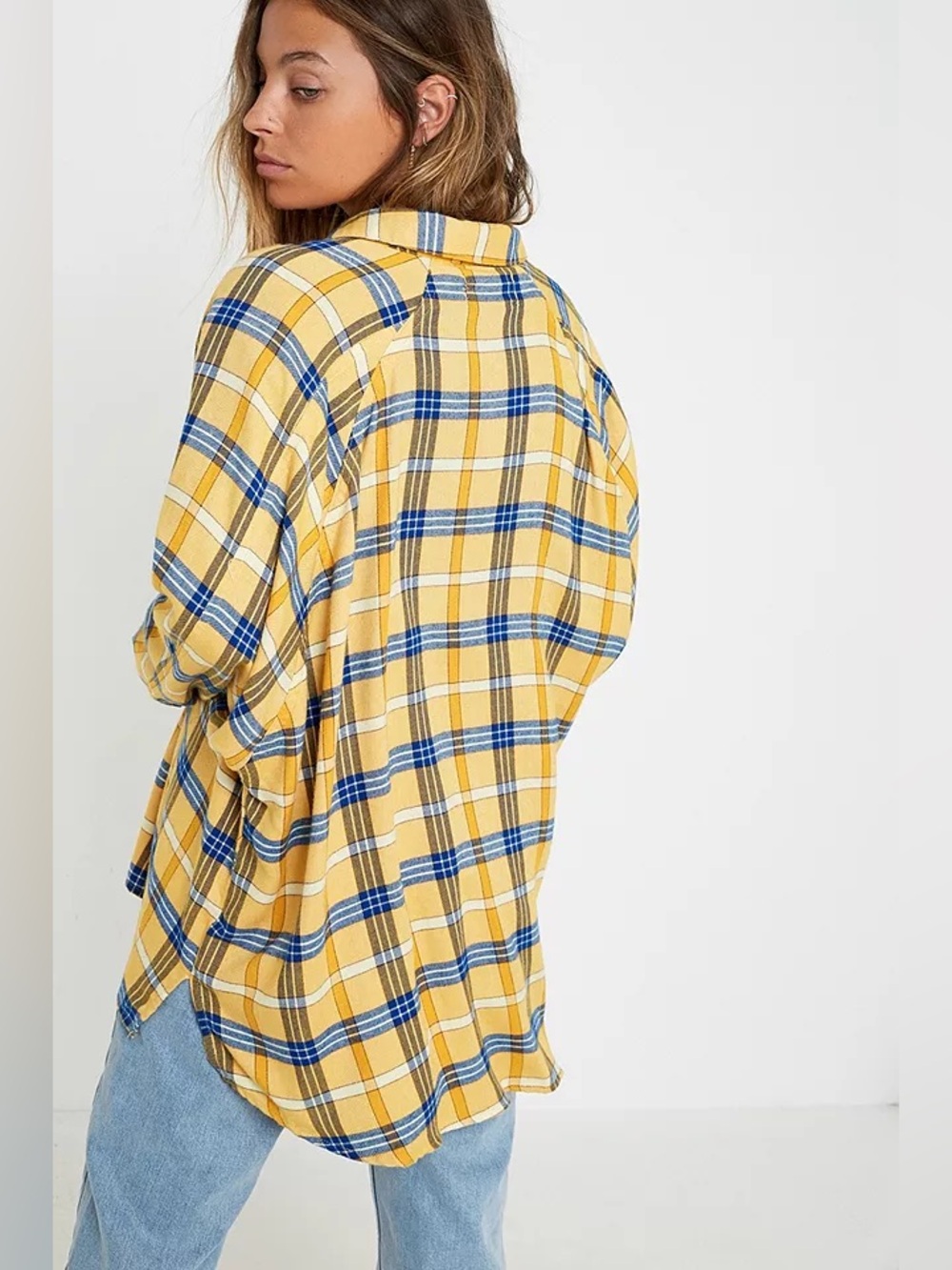 Urban Outfitters Oversized Yellow and Blue Plaid Shirt Size Medium